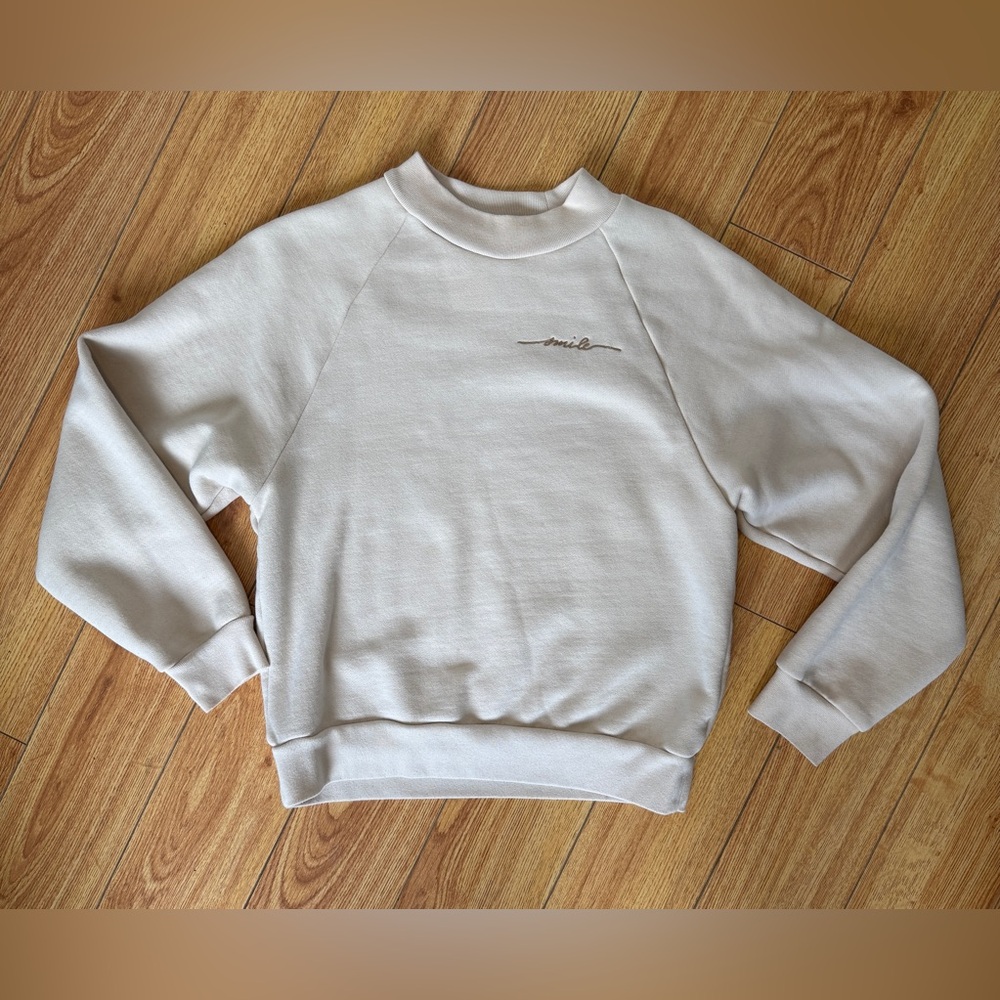 Oak + Fort Cream 'smile' Embroidered Crewneck Sweatshirt